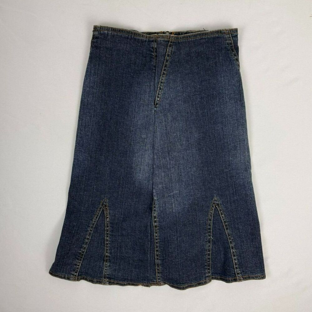 Y2K Women's Dark Wash Godet Flare Denim Midi Skirt - XS/S